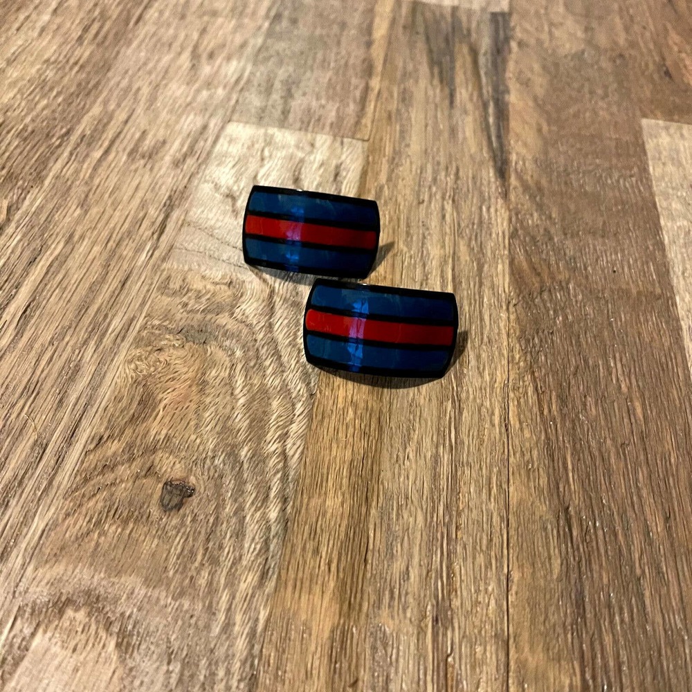 Vintage Earring Pierced Ear Blue Red Retro Color Block Metal Mod 60s Costume